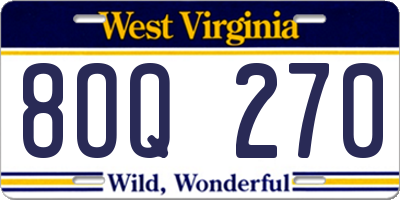 WV license plate 8OQ270