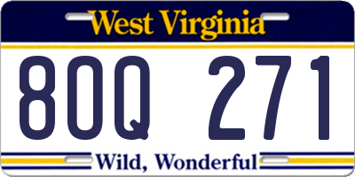 WV license plate 8OQ271