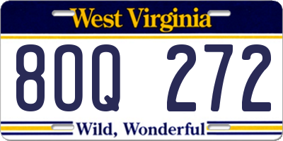 WV license plate 8OQ272