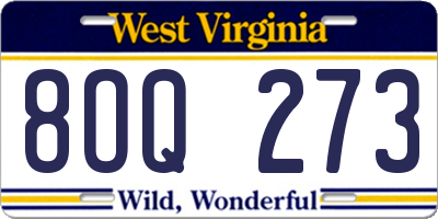 WV license plate 8OQ273