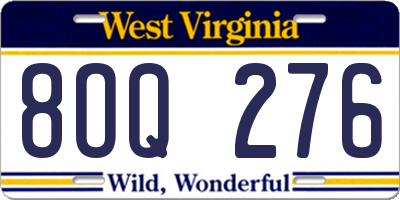 WV license plate 8OQ276