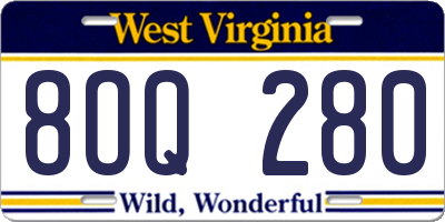 WV license plate 8OQ280