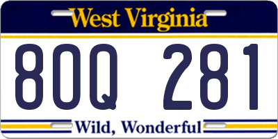 WV license plate 8OQ281
