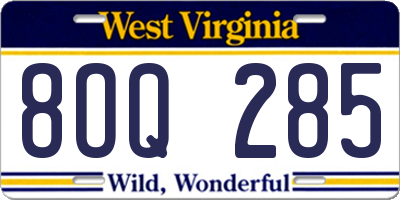 WV license plate 8OQ285