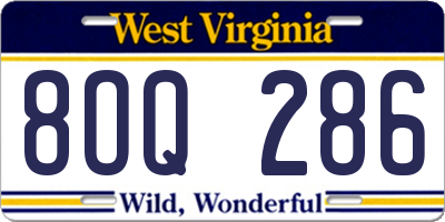WV license plate 8OQ286