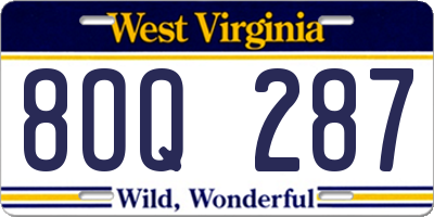 WV license plate 8OQ287