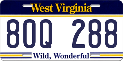 WV license plate 8OQ288