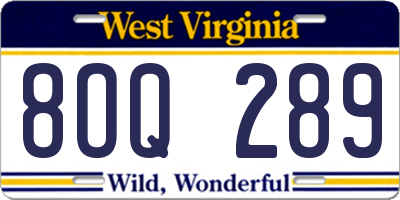 WV license plate 8OQ289