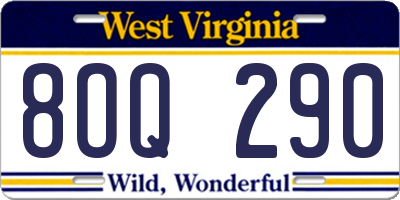 WV license plate 8OQ290