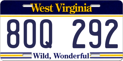 WV license plate 8OQ292