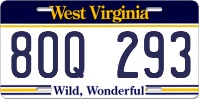 WV license plate 8OQ293