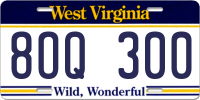 WV license plate 8OQ300