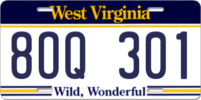 WV license plate 8OQ301