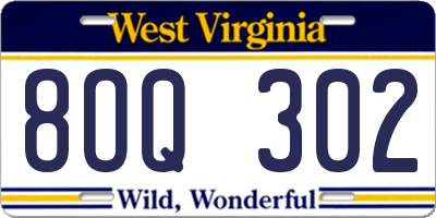 WV license plate 8OQ302