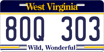 WV license plate 8OQ303