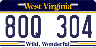 WV license plate 8OQ304