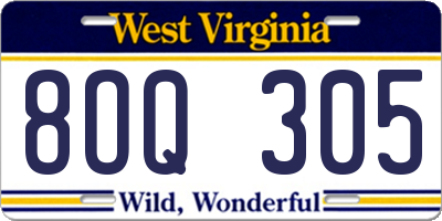 WV license plate 8OQ305