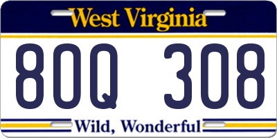 WV license plate 8OQ308