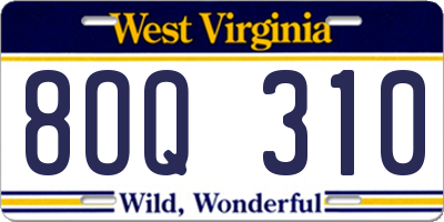WV license plate 8OQ310
