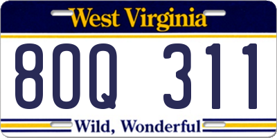 WV license plate 8OQ311