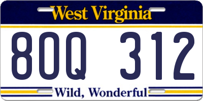 WV license plate 8OQ312
