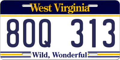 WV license plate 8OQ313