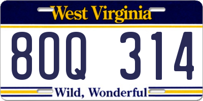 WV license plate 8OQ314
