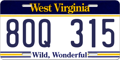 WV license plate 8OQ315