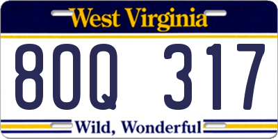 WV license plate 8OQ317