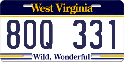 WV license plate 8OQ331