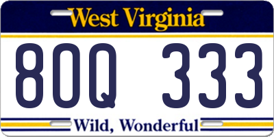 WV license plate 8OQ333