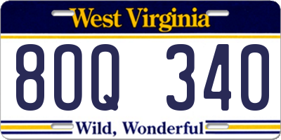 WV license plate 8OQ340