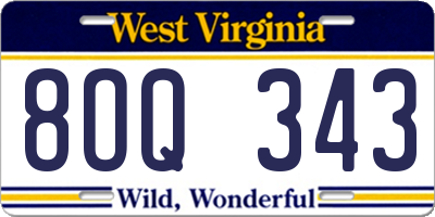 WV license plate 8OQ343