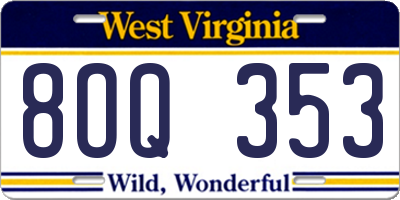 WV license plate 8OQ353