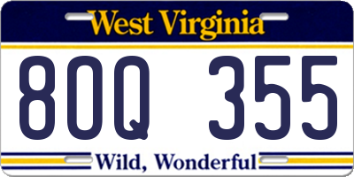 WV license plate 8OQ355