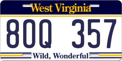 WV license plate 8OQ357