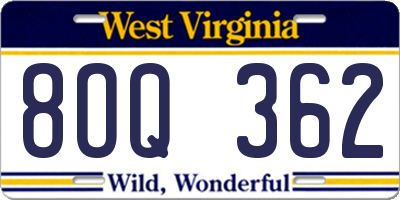 WV license plate 8OQ362