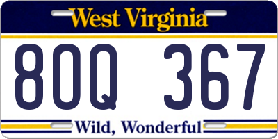 WV license plate 8OQ367