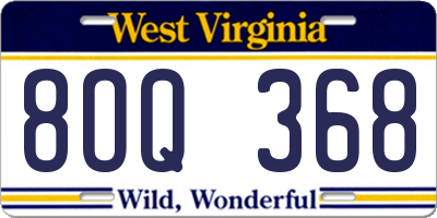 WV license plate 8OQ368