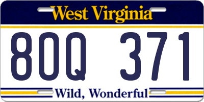 WV license plate 8OQ371