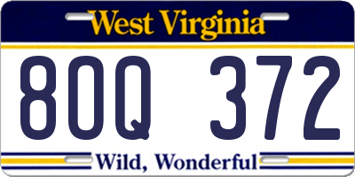 WV license plate 8OQ372