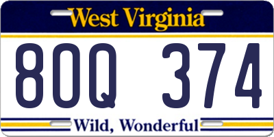 WV license plate 8OQ374