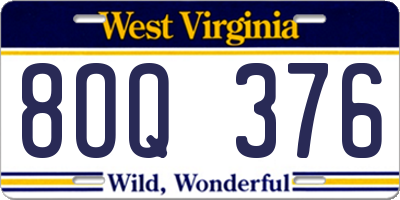 WV license plate 8OQ376