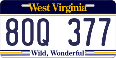 WV license plate 8OQ377