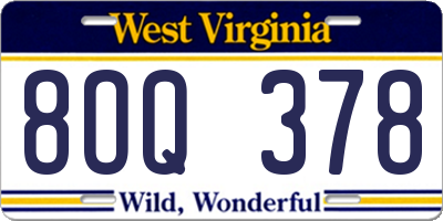 WV license plate 8OQ378