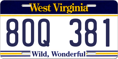 WV license plate 8OQ381