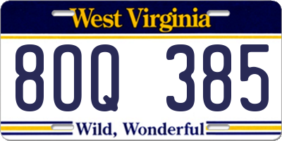 WV license plate 8OQ385