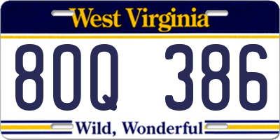 WV license plate 8OQ386