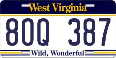 WV license plate 8OQ387