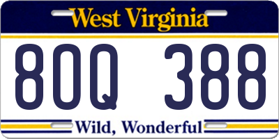 WV license plate 8OQ388